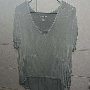 Hi-low t shirt with detailed v neck